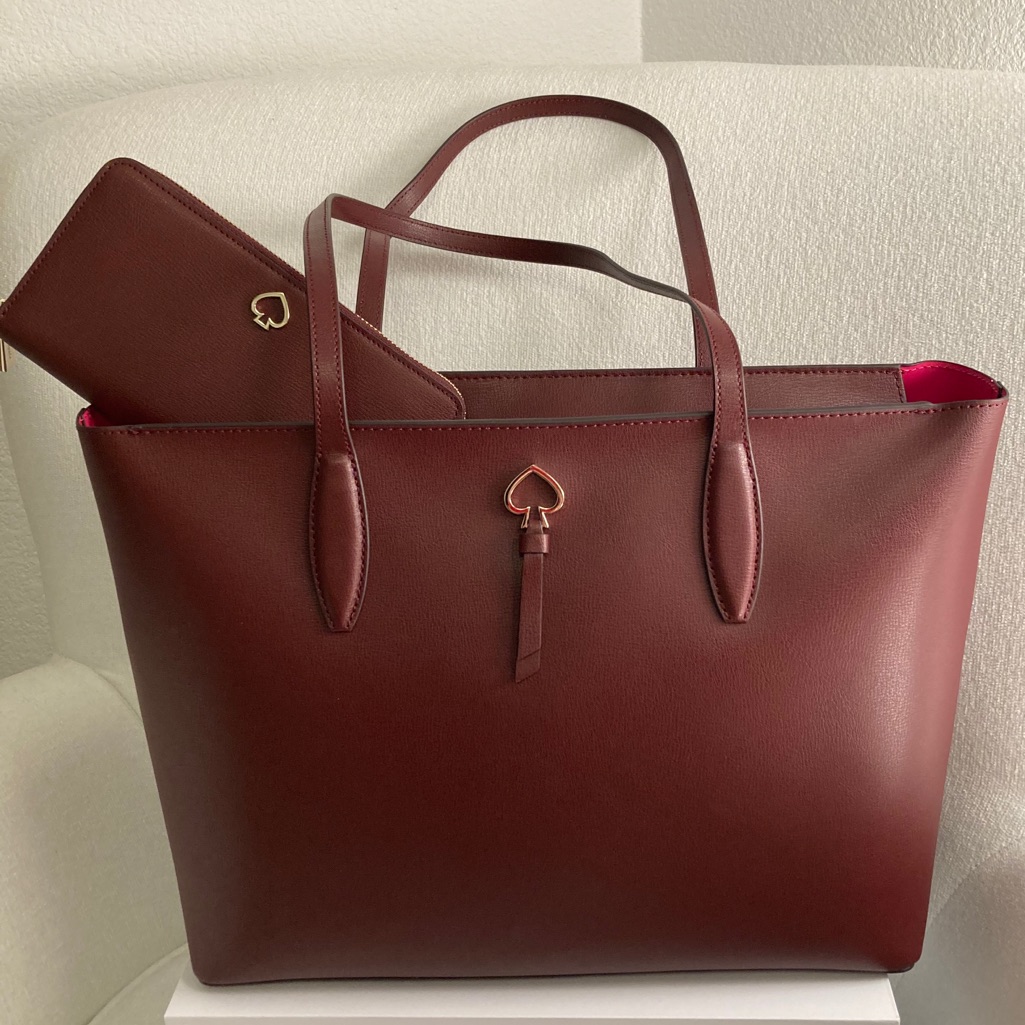 Nwt Kate Spade Set Adel Tote+Wallet Cherrywood